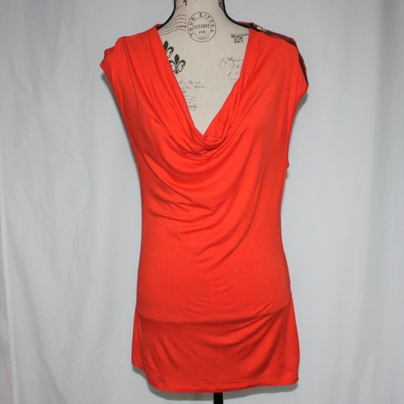 Poet Women's Orange Zip Shoulder Top Shirt size M - Picture 1 of 4